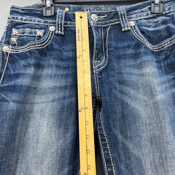 Miss Me Women's Jeans Size 29 (8) Mid Rise Boot Fleur De Lis Biker Moto Bling - Picture 5 of 14